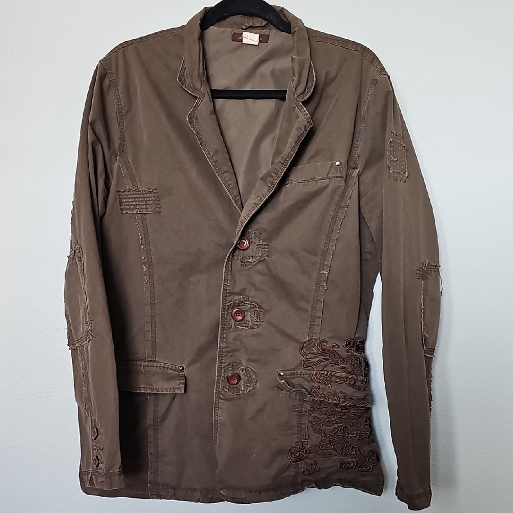 Johnny Max Medium Vintage Thrashed Embroidered Boho Button Front Jacket